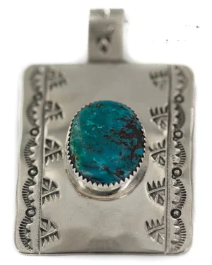 Certified Authentic Bear Paw Handmade Nickel Navajo Natural Turquoise Native American Pendant 94005-3 Certified Authentic Bear Paw Handmade Nickel Navajo Natural Turquoise Native American Pendant 94005-3