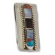 Navajo Handmade Certified Authentic .925 Sterling Silver Inlaid Natural Mother of Pearl Spiny Oyster Red Jasper Turquoise Native American Nickel Money Clip 91003-6