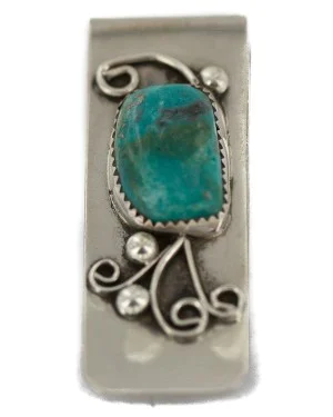 Navajo Handmade Certified Authentic .925 Sterling Silver Natural Carico Lake Native American Nickel Money Clip 91005-1