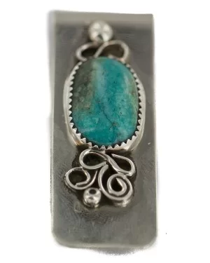 Navajo Handmade Certified Authentic .925 Sterling Silver Natural Carico Lake Native American Nickel Money Clip 91005-2