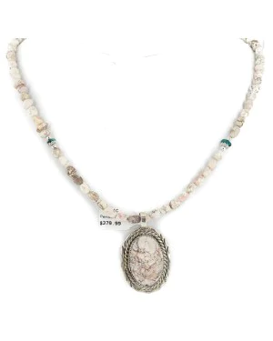 White Buffalo .925 Sterling Silver Certified Authentic Navajo Native American Handmade Necklace and Pendant 12924-2-25289