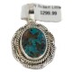 .925 Sterling Silver Certified Authentic Navajo Natural Turquoise Native American Pendant 94001-2