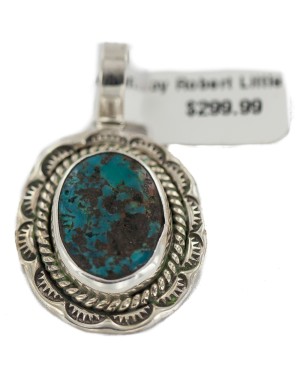 .925 Sterling Silver Certified Authentic Navajo Natural Turquoise Native American Pendant 94001-3