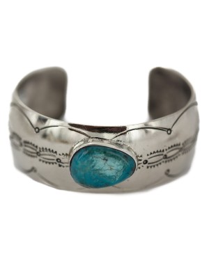 Certified Authentic Handmade Navajo Natural Turquoise Native American Nickel Bracelet 92001-5 Certified Authentic Handmade Navajo Natural Turquoise Native American Nickel Bracelet 92001-5