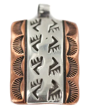 Handmade Bear Paw Certified Authentic Navajo Pure .925 Sterling Silver and Copper Native American Pendant 94003-1