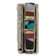 Navajo Handmade Certified Authentic .925 Sterling Silver Inlaid Natural Spiny Oyster Turquoise Mother of Pearl Black Onyx Native American Nickel Money Clip 91001-7
