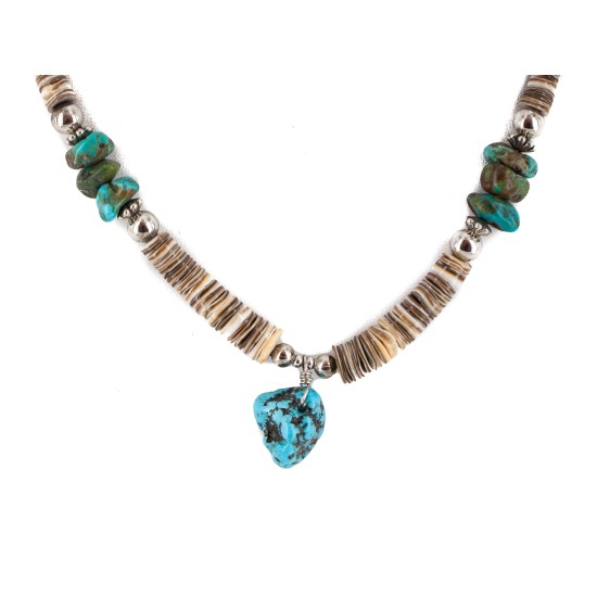 Navajo .925 Sterling Silver Certified Authentic Turquoise Graduated Heishi Native American Necklace 18195 Navajo .925 Sterling Silver Certified Authentic Turquoise Graduated Heishi Native American Necklace 18195