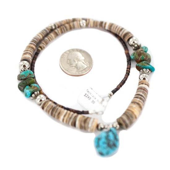 Navajo .925 Sterling Silver Certified Authentic Turquoise Graduated Heishi Native American Necklace 18195 Navajo .925 Sterling Silver Certified Authentic Turquoise Graduated Heishi Native American Necklace 18195