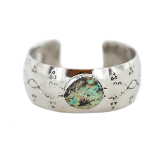 Certified Authentic Handmade Navajo Natural Mountain Turquoise Native American Nickel Bracelet 13092-3