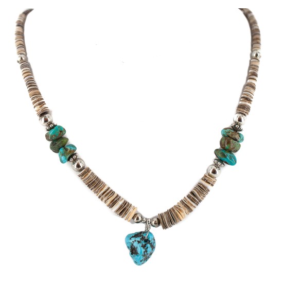 Navajo .925 Sterling Silver Certified Authentic Turquoise Graduated Heishi Native American Necklace 18195 Navajo .925 Sterling Silver Certified Authentic Turquoise Graduated Heishi Native American Necklace 18195