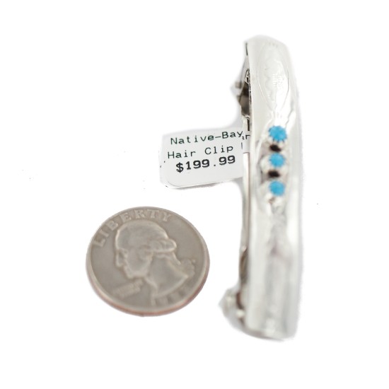Silver Certified Authentic Handmade Navajo Natural Turquoise Native American Hair Barrette 10346-5
