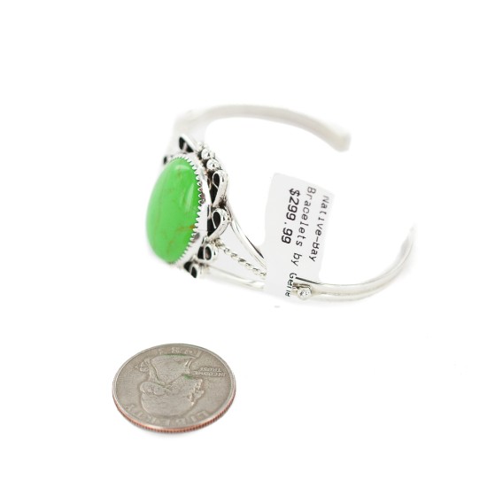 Handmade Certified Authentic Navajo .925 Sterling Silver Natural Gaspeite Native American Bracelet 18196-1