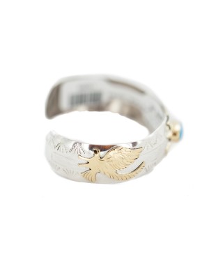 12kt Gold Filled and .925 Sterling Silver Certified Authentic Eagle Handmade Navajo Natural Turquoise Native American Bracelet 13095 12kt Gold Filled and .925 Sterling Silver Certified Authentic Eagle Handmade Navajo Natural Turquoise Native American Bracelet 13095