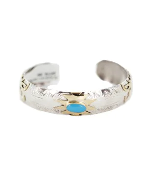 12kt Gold Filled and .925 Sterling Silver Certified Authentic Eagle head Handmade Navajo Natural Turquoise Native American Cuff Bracelet 13096-99