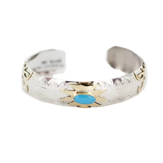 12kt Gold Filled and .925 Sterling Silver Certified Authentic Eagle head Handmade Navajo Natural Turquoise Native American Cuff Bracelet 13096-99 12kt Gold Filled and .925 Sterling Silver Certified Authentic Eagle head Handmade Navajo Natural Turquoise Native American Cuff Bracelet 13096-99