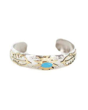 12kt Gold Filled and .925 Sterling Silver Certified Authentic Feather Handmade Navajo Natural Turquoise Native American Bracelet 13094-3 12kt Gold Filled and .925 Sterling Silver Certified Authentic Feather Handmade Navajo Natural Turquoise Native American Bracelet 13094-3
