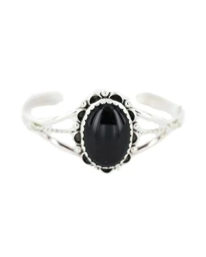 Handmade Certified Authentic Navajo .925 Sterling Silver Natural Black Onyx Native American Bracelet 18197-1
