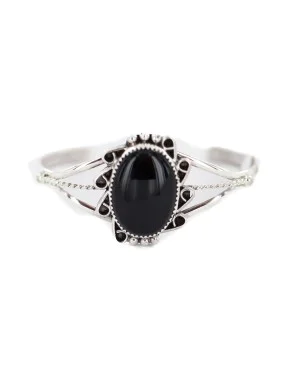 Handmade Navajo Certified Authentic .925 Sterling Silver Natural Black Onyx Native American Bracelet 18197-2