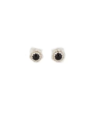 Certified Authentic Navajo .925 Sterling Silver Natural Black Onyx Native American Stud Earrings  27228-4