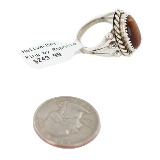 Handmade Navajo Certified Authentic .925 Sterling Silver Natural Tigers Eye Native American Ring Size 7 13106-4