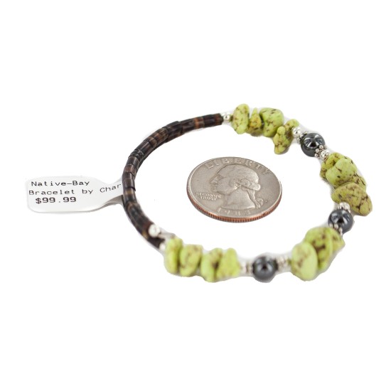 Certified Authentic Navajo Natural Hematite Gaspeite Heishi Adjustable Wrap Native American Bracelet 13121 Certified Authentic Navajo Natural Hematite Gaspeite Heishi Adjustable Wrap Native American Bracelet 13121