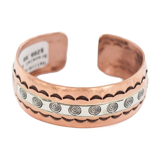 Certified Authentic .925 Sterling Silver Feather Maze Handmade Navajo Native American Pure Copper Bracelet 13119-2