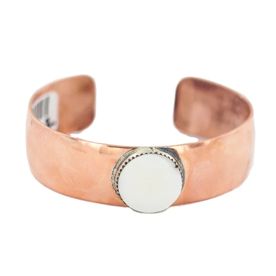 Certified Authentic Navajo Handmade Natural Mother of Pearl Native American Pure Copper Bracelet 13123-2