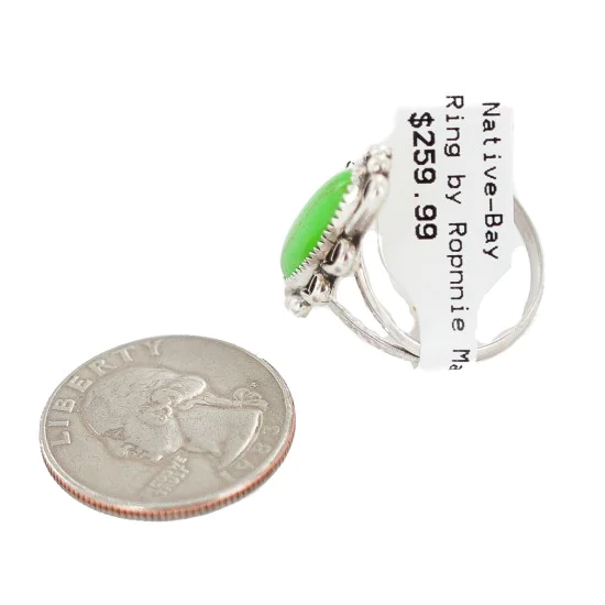 Navajo .925 Sterling Silver Certified Authentic Handmade Natural Gaspeite Native American Ring Size 9 1/4 13114-3 Navajo .925 Sterling Silver Certified Authentic Handmade Natural Gaspeite Native American Ring Size 9 1/4 13114-3