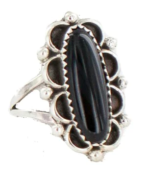 Navajo .925 Sterling Silver Certified Authentic Handmade Natural Black Onyx Native American Ring Size 7 1/2 13114-1 Navajo .925 Sterling Silver Certified Authentic Handmade Natural Black Onyx Native American Ring Size 7 1/2 13114-1