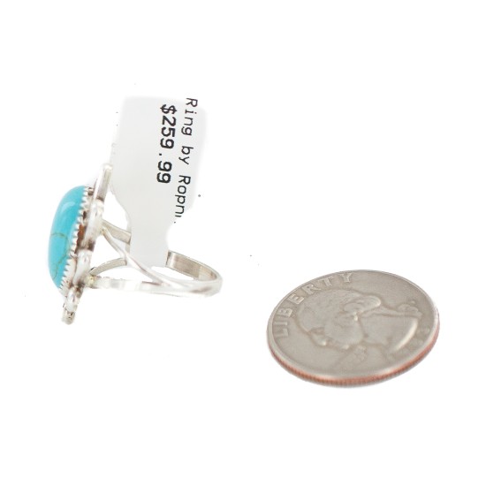 Navajo .925 Sterling Silver Certified Authentic Handmade Natural Turquoise Native American Ring Size 8 13115-4