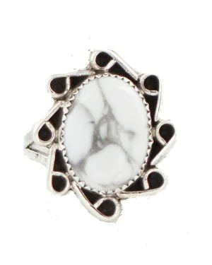 Navajo .925 Sterling Silver Certified Authentic Handmade White Howlite Native American Ring Size 9 1/2 13115-2