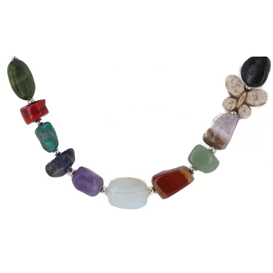 Butterfly Certified Authentic Navajo .925 Sterling Silver Natural Multicolor Stones Native American Necklace 15778-00 Butterfly Certified Authentic Navajo .925 Sterling Silver Natural Multicolor Stones Native American Necklace 15778-00