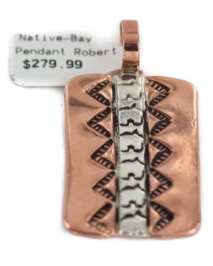 Handmade Certified Authentic Navajo Pure .925 Sterling Silver Native American Copper Pendant 13127-2