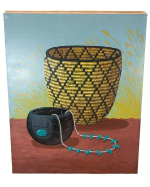 Navajo Painted Basket 10802-2, 20x16 inch Handmade Art Navajo Painted Basket 10802-2, 20x16 inch Handmade Art