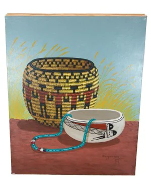 $350 Navajo Certified Authentic Painted by Acrylic Basket Native American Painting 10802-3 $350 Navajo Certified Authentic Painted by Acrylic Basket Native American Painting 10802-3