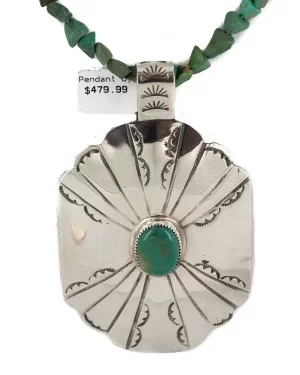 Certified Authentic .925 Sterling Silver and Nickel Handmade Navajo Natural Turquoise Native American Necklace 13130-4-10054-4 Certified Authentic .925 Sterling Silver and Nickel Handmade Navajo Natural Turquoise Native American Necklace 13130-4-10054-4
