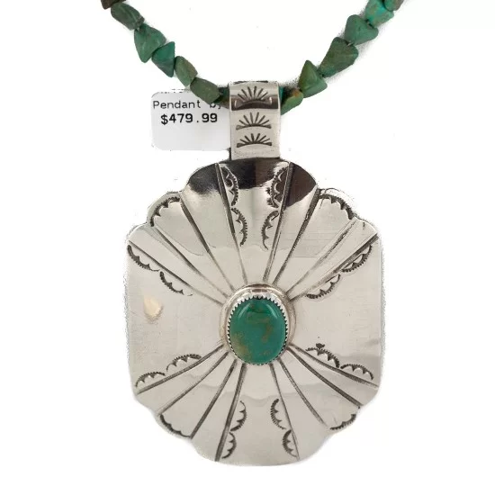 Certified Authentic .925 Sterling Silver and Nickel Handmade Navajo Natural Turquoise Native American Necklace 13130-4-10054-4 Certified Authentic .925 Sterling Silver and Nickel Handmade Navajo Natural Turquoise Native American Necklace 13130-4-10054-4