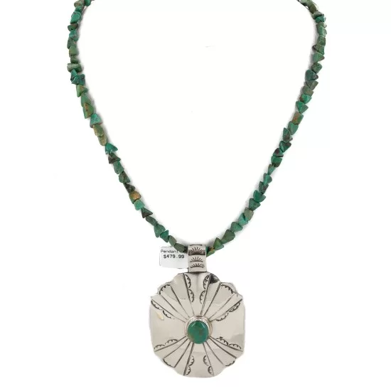 Certified Authentic .925 Sterling Silver and Nickel Handmade Navajo Natural Turquoise Native American Necklace 13130-4-10054-4 Certified Authentic .925 Sterling Silver and Nickel Handmade Navajo Natural Turquoise Native American Necklace 13130-4-10054-4
