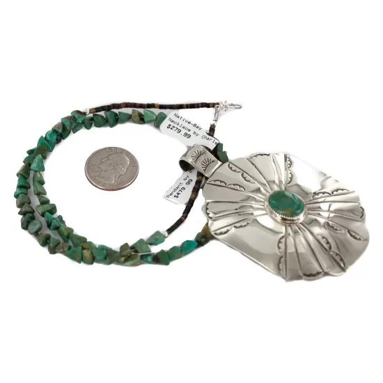 Certified Authentic .925 Sterling Silver and Nickel Handmade Navajo Natural Turquoise Native American Necklace 13130-4-10054-4 Certified Authentic .925 Sterling Silver and Nickel Handmade Navajo Natural Turquoise Native American Necklace 13130-4-10054-4