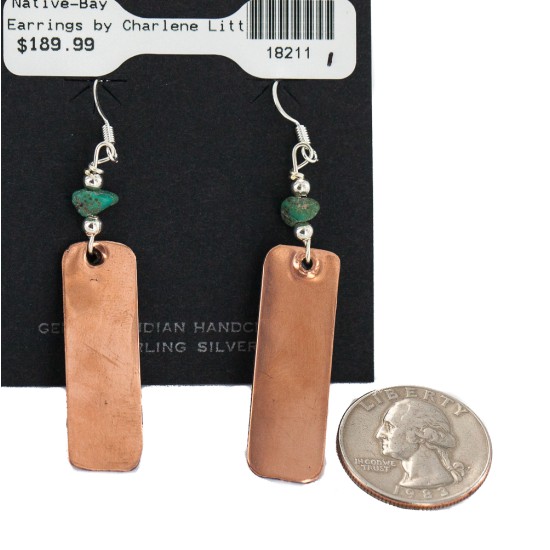 Certified Authentic Handmade Navajo Natural Turquoise Native American Pure Copper Dangle Earrings 18211-1 Certified Authentic Handmade Navajo Natural Turquoise Native American Pure Copper Dangle Earrings 18211-1