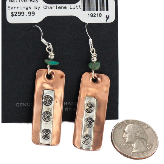 Certified Authentic Handmade Maze .925 Sterling Silver Hooks Navajo Natural Turquoise Native American Pure Copper Dangle Earrings 18210-4 Certified Authentic Handmade Maze .925 Sterling Silver Hooks Navajo Natural Turquoise Native American Pure Copper Dangle Earrings 18210-4