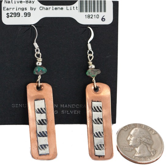 Certified Authentic .925 Sterling Silver Hooks Navajo Handmade Natural Turquoise Native American Pure Copper Dangle Earrings 18210-6 Certified Authentic .925 Sterling Silver Hooks Navajo Handmade Natural Turquoise Native American Pure Copper Dangle Earrings 18210-6