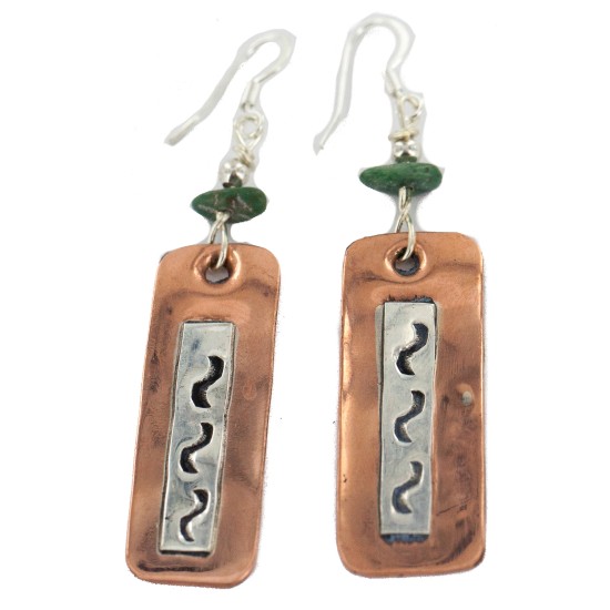 Certified Authentic .925 Sterling Silver Hooks Handmade Navajo Natural Turquoise Native American Pure Copper Dangle Earrings 18210-3 Certified Authentic .925 Sterling Silver Hooks Handmade Navajo Natural Turquoise Native American Pure Copper Dangle Earrings 18210-3