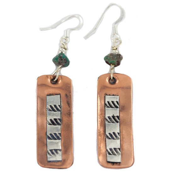 Certified Authentic .925 Sterling Silver Hooks Navajo Handmade Natural Turquoise Native American Pure Copper Dangle Earrings 18210-6 Certified Authentic .925 Sterling Silver Hooks Navajo Handmade Natural Turquoise Native American Pure Copper Dangle Earrings 18210-6
