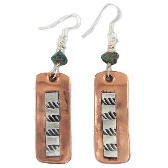 Certified Authentic .925 Sterling Silver Hooks Navajo Handmade Natural Turquoise Native American Pure Copper Dangle Earrings 18210-6 Certified Authentic .925 Sterling Silver Hooks Navajo Handmade Natural Turquoise Native American Pure Copper Dangle Earrings 18210-6
