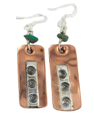 Certified Authentic Handmade Maze .925 Sterling Silver Hooks Navajo Natural Turquoise Native American Pure Copper Dangle Earrings 18210-4 Certified Authentic Handmade Maze .925 Sterling Silver Hooks Navajo Natural Turquoise Native American Pure Copper Dangle Earrings 18210-4