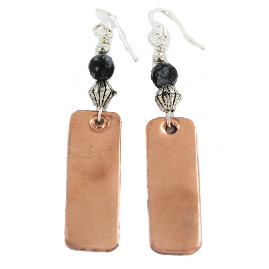 Navajo Snowflakes Obsidian Copper Dangle Earrings 18211-4
