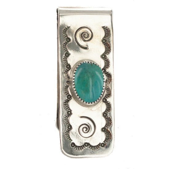 Handmade Navajo Certified Authentic .925 Sterling Silver Natural Turquoise Native American Nickel Money Clip 10533-9 Handmade Navajo Certified Authentic .925 Sterling Silver Natural Turquoise Native American Nickel Money Clip 10533-9