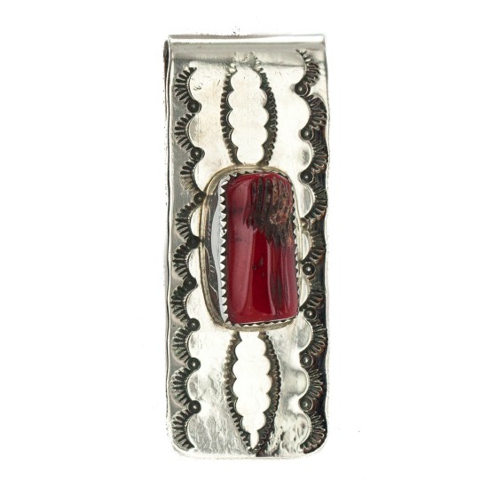Navajo Handmade Certified Authentic .925 Sterling Silver Coral Native American Nickel Money Clip 10533-5 Navajo Handmade Certified Authentic .925 Sterling Silver Coral Native American Nickel Money Clip 10533-5