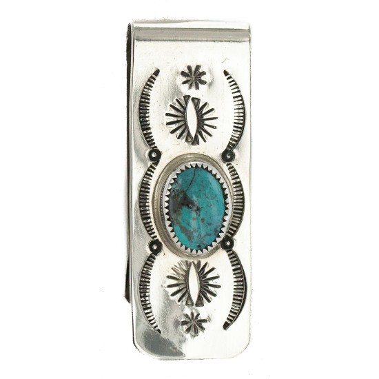 Navajo Handmade Certified Authentic .925 Sterling Silver Natural Turquoise Native American Nickel Money Clip 10533-3 Navajo Handmade Certified Authentic .925 Sterling Silver Natural Turquoise Native American Nickel Money Clip 10533-3